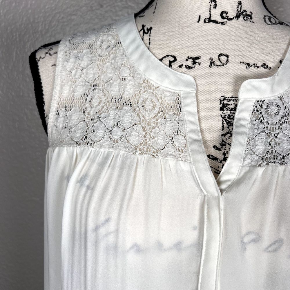 DR2 Daniel Rainn Sz S Sleeveless Sweetheart Sheer Top Blouse Lace V-Neck White - Picture 3 of 9